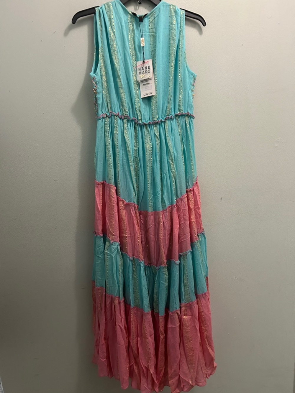 Boho Hand Embroidered Tiered Maxi Dress in Magenta - Picture 6 of 8
